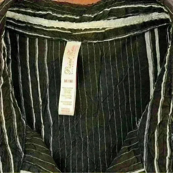 Vintage Y2K Boho Floral Embroidery Stripes Button  Down Blouse Shirt. - Picture 5 of 13